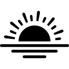 Sunset Symbol with Horizon Line. Simple Vector Silhouette