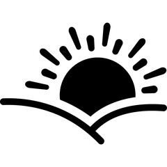 Sunset Symbol with Horizon Line. Simple Vector Silhouette