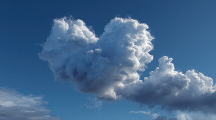 Heart shaped cloud in blue sky.