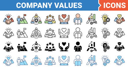 Company values banner icon set with multiple style collection.