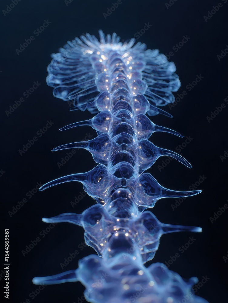 Poster calm wave of blue light resembling a spinal cord creates a fluid visual experience against a dark ba