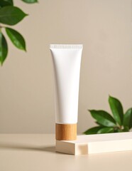 A sleek white ceramic vase featuring a stylish wooden handle, elegantly designed to enhance any floral arrangement or home decor setting.