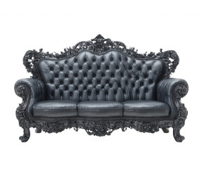 Elegant Black Leather Victorian Style Sofa Luxury Furniture Rich Upholstery Ornate Carved Wood Detailed Design Royal Classic Antique High Quality Image art home room dark