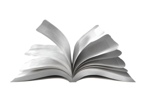 Open book pages turning in the wind knowledge wisdom literature, On Transparent Background, Png Image