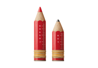 Large and small red pencils with measurement markings, On Transparent Background, Png Image