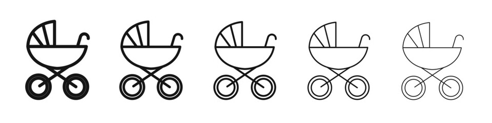 Baby carriage icon vector outline set illustration sign