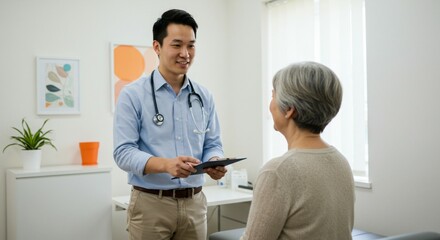 Fototapeta premium doctor talking to senior patient