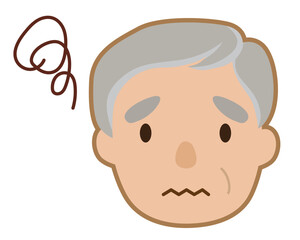 困り顔のおじいさんアイコンイラスト/線あり・もやもや