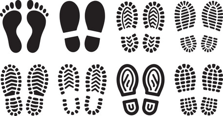 Vector path icons of footprints for fitness, trekking, and navigation guides