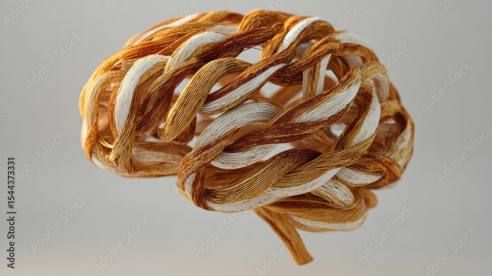 Aufkleber Conceptual Brain Design Made of Twisted Ribbons Showing Symbolic Tension and Creativity in a Unique Artistic Representation