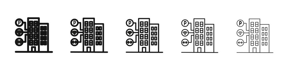 Building amenities icon vector outline set illustration sign