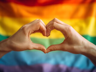 Fototapeta premium flag rainbow pride day LGBT waving on the street outdoors symbol gay lesbian peace LGBTQ bisexual homosexual transgender love parade freedom event