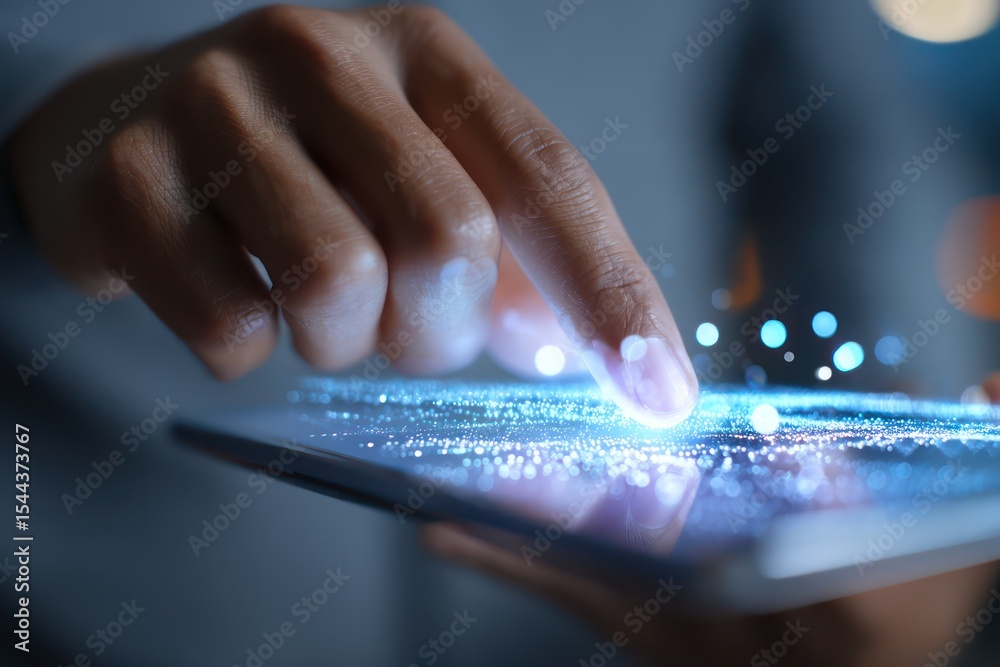 Poster augmented reality elements displayed on a smart device, with user interaction through hand gestures.