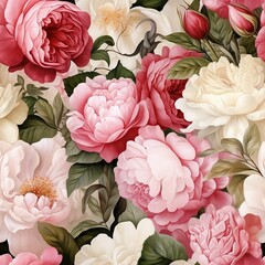 Elegant Pink and White Roses Seamless Pattern Watercolor Floral Design for Fabric, Wallpaper, and More