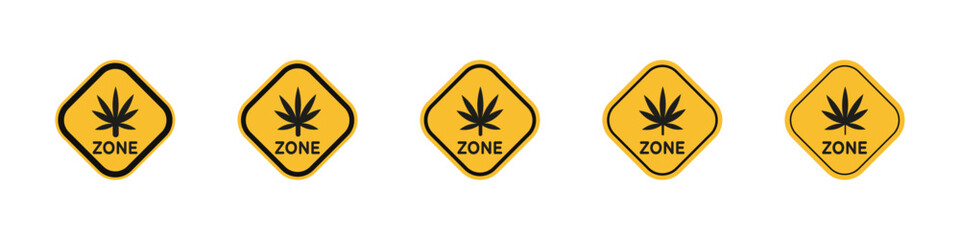Cannabis zone traffic sign vector outline set illustration sign