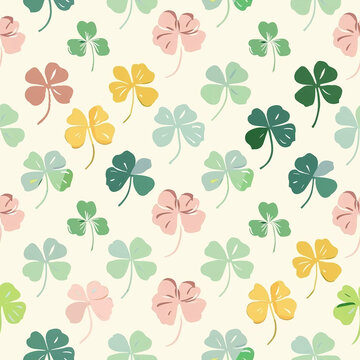 Pastel Four-Leaf Clover Pattern Seamless Design for Spring, St. Patrick's Day, and More