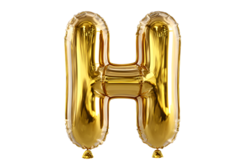 Inflatable golden letter h balloon floating on transparent background, perfect for party decorations, typography, and creative projects
