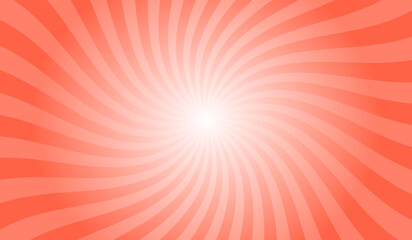 Tomato Red Radial Retro Glowing Rays Banner. Abstract Retro Whirlwind Starburst Vector Abstract Background. Twisted Radial Illustration.
