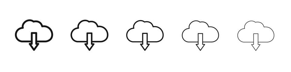 Cloud upload icon vector outline set illustration sign