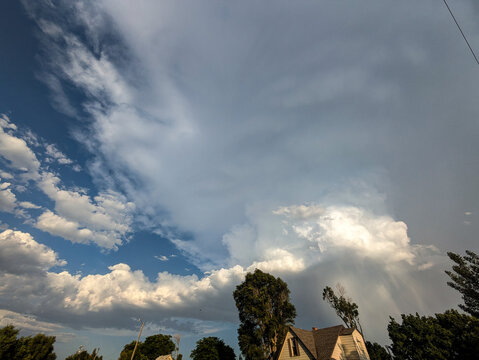 Structured thundershower over a small town on the American great plains.
