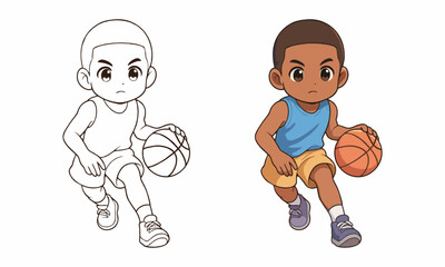 boy playing basketball coloring page for kids