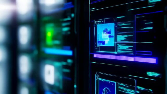 Futuristic server room with data processing and artificial intelligence running deep data - Powered by Adobe