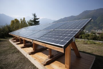 Wooden frame supports sleek solar panels, providing efficient energy collection for eco-friendly living.
