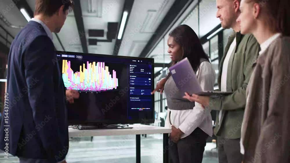 Poster team of analysts using 3d software for research