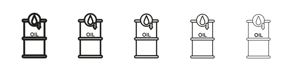 Crude oil barrel price falling down icon vector outline set illustration sign
