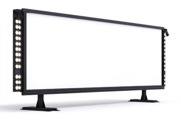 A blank billboard with an isolated white background. The billboard is large and has a black frame, with two columns of light inside the left side for advertising.