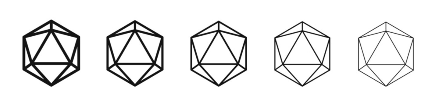 Dice d20 icon vector outline set illustration sign