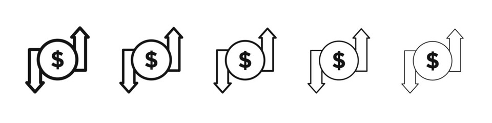 Dollar sign up and down arrow icon vector outline set illustration sign