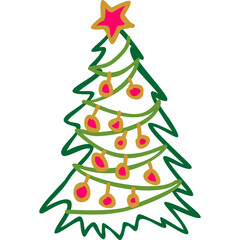 Christmas Tree Illustration, Abstract Sketch Style