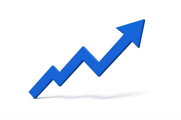 Blue zigzag upward arrow representing business growth and financial success on white background