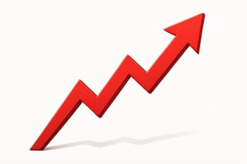 Red zigzag arrow pointing upward symbolizing financial growth and market success on white background