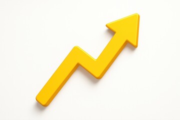 Yellow zigzag upward arrow symbolizing financial success and growth on white background