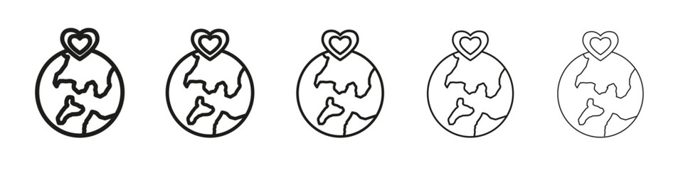 Earth love heart icon vector outline set illustration sign