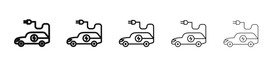 Electric vehicle icon vector outline set illustration sign