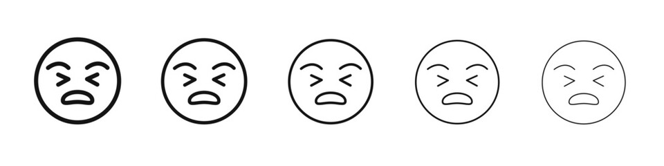 Exhausted crying emoji icon vector outline set illustration sign