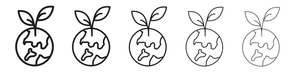 Green earth planet icon vector outline set illustration sign