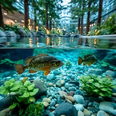 Fish tank inside a greenhouse