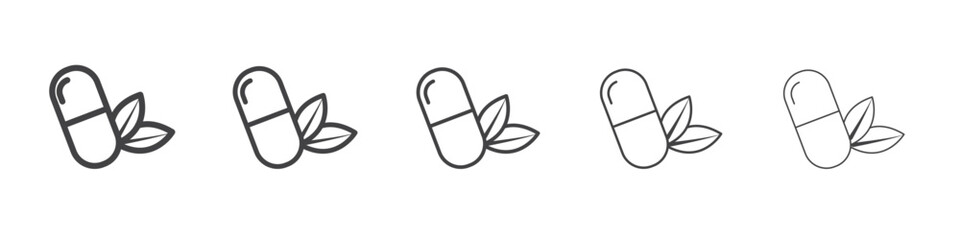 Herbal capsule icon vector outline set illustration sign