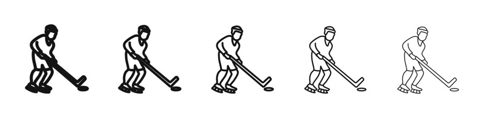 Hockey player with stick and a washer icon vector outline set illustration sign