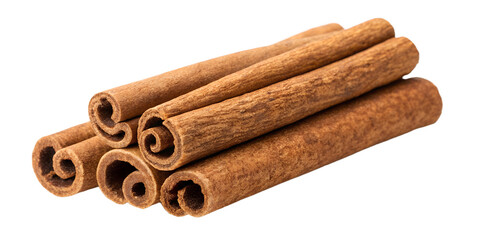 Aromatic cinnamon sticks isolated on transparent background