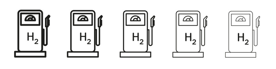 HYDROGEN FUEL PUMP ICON vector outline set illustration sign