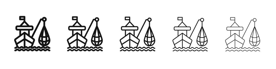 Industrial fishing icon vector outline set illustration sign
