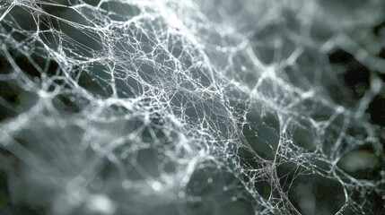 A delicate spider web glistens, intricate and ethereal against a blurred background