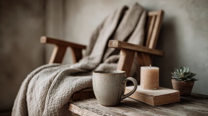 Cozy Mug and Book on Rustic Wood