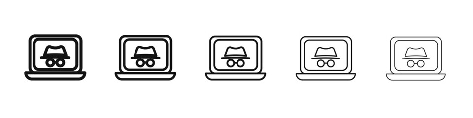 Laptop with incognito mode icon vector outline set illustration sign