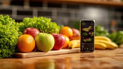 Fresh Produce and Health App on Kitchen Counter